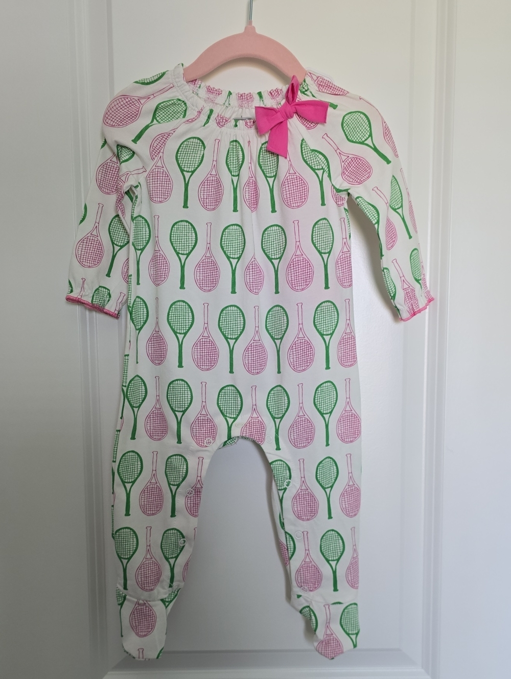 Mud Pie Pink & Green Tennis Racket Footed One-Piece